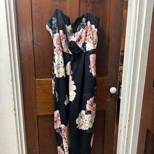 City Chic Black Strapless Dress with Pink Floral Design